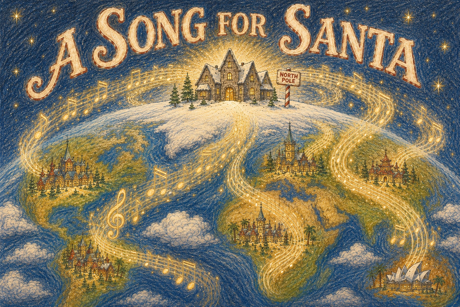A Song for Santa illustrated Christmas artwork