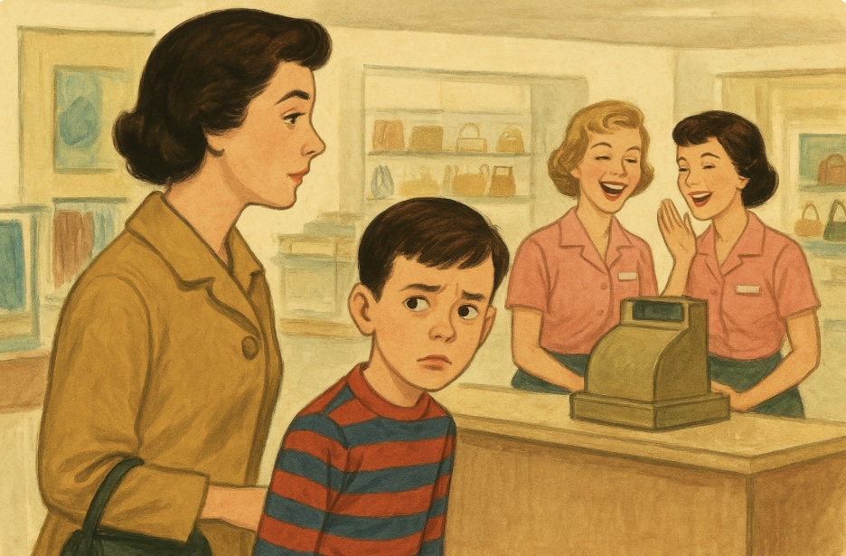 Nicky with his mother in a department store